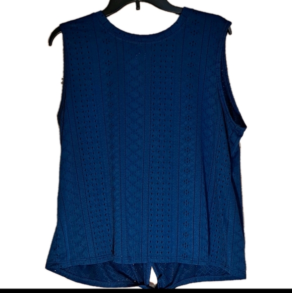 Ariar Luxury Mesh Tie Back Tank Top Women's Large Blue Opal Eyelet # 136 - Picture 2 of 3